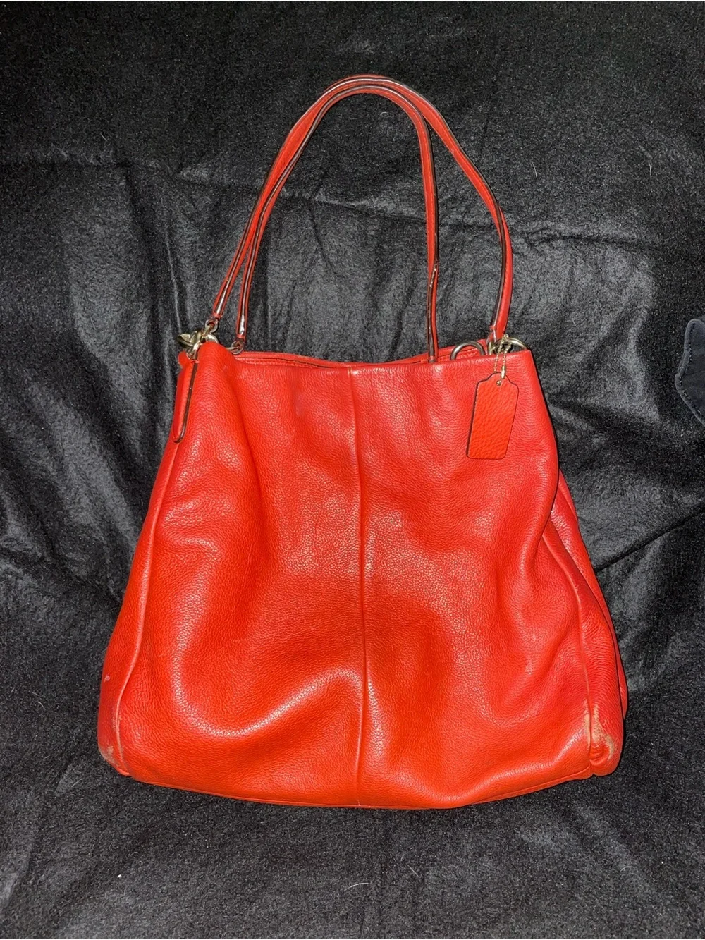 Coach Red Pebbled Leather Shoulder Bag with Gold Logo